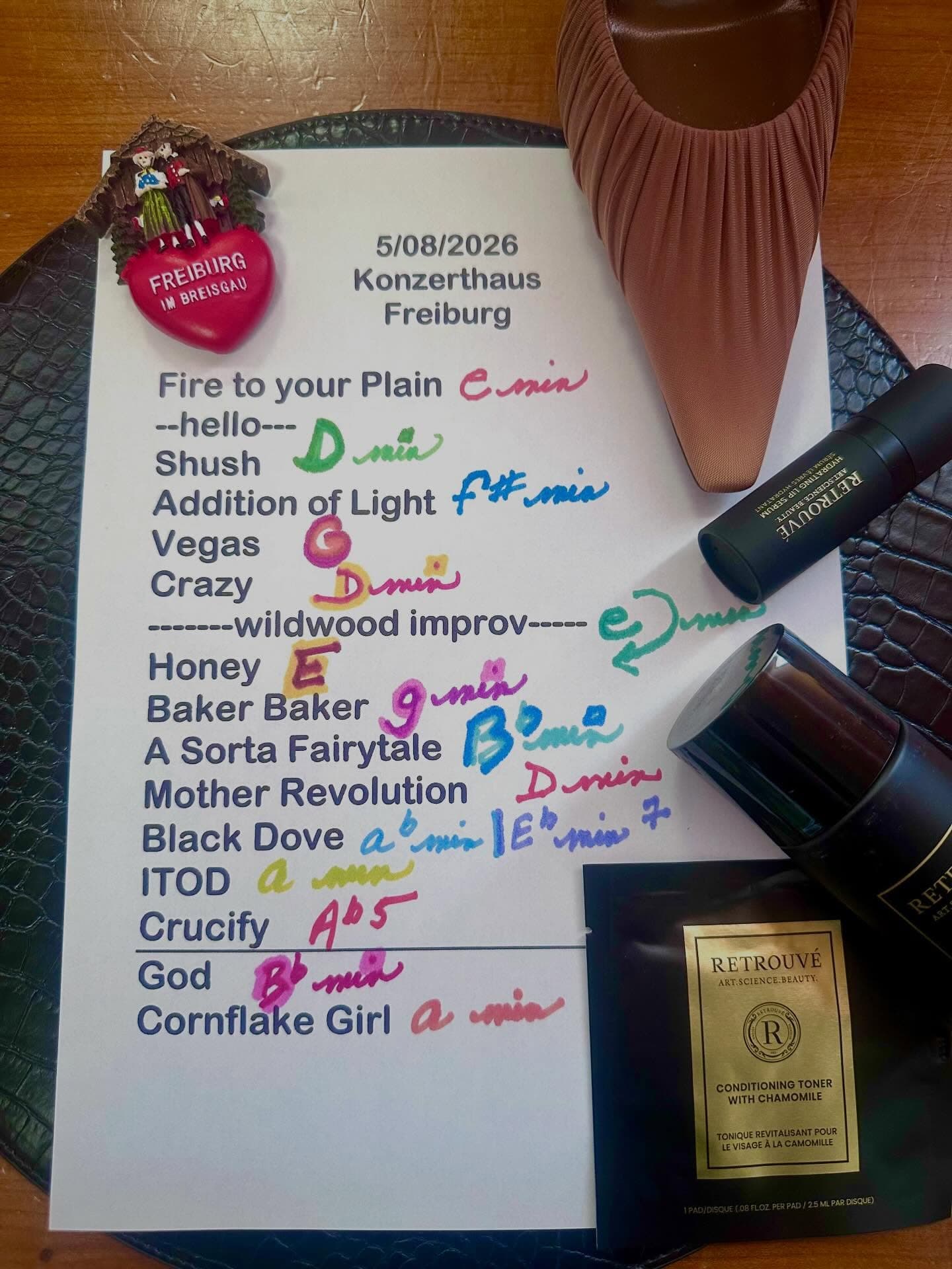 Handwritten setlist for Konzerthaus, May 8, 2026