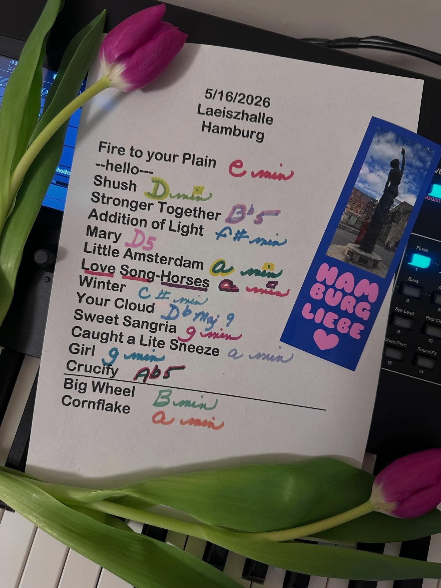 Handwritten setlist for Laeiszhalle, May 16, 2026