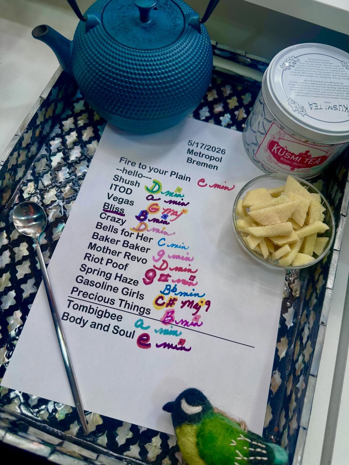 Handwritten setlist for Metropol, May 17, 2026
