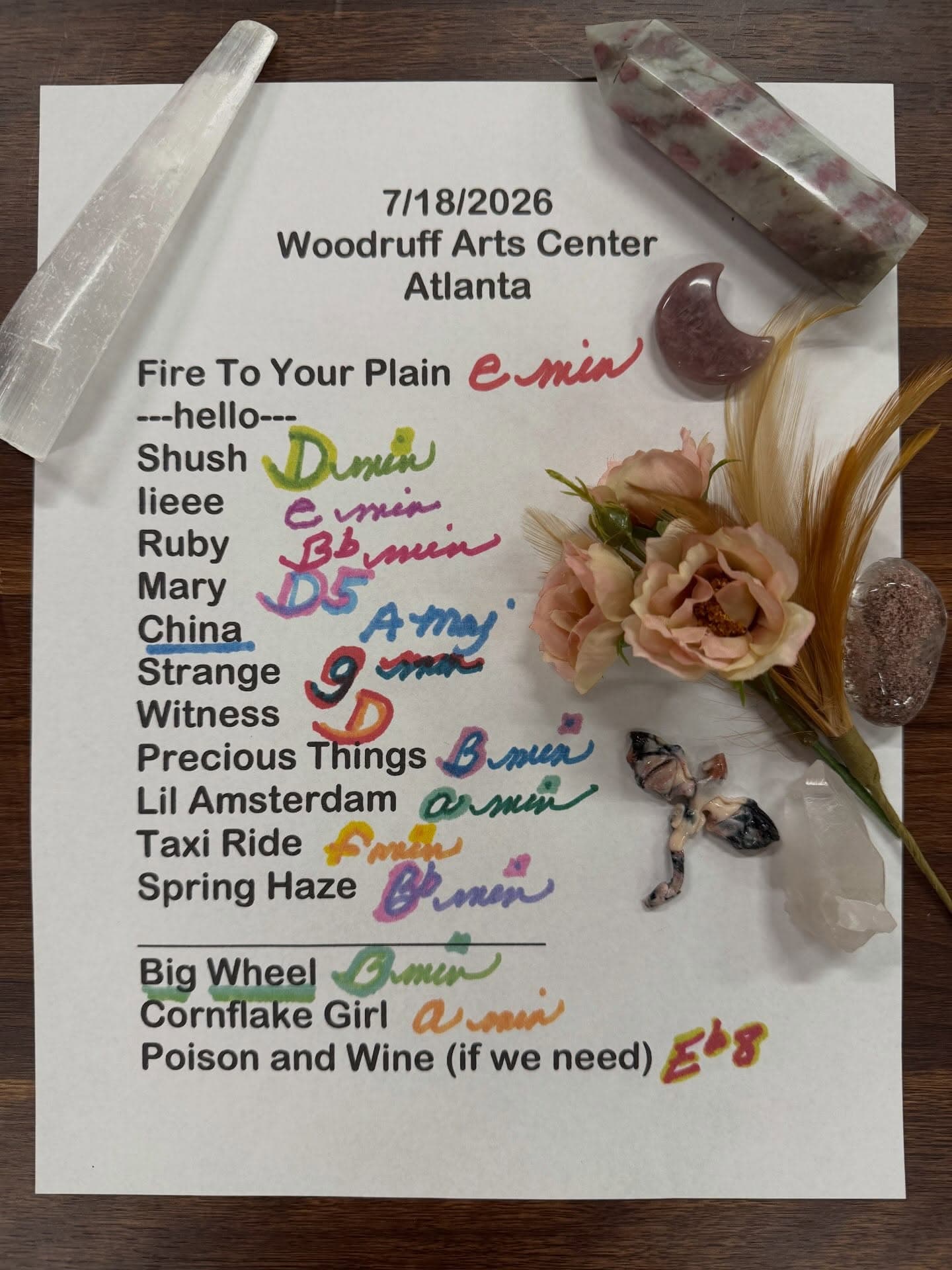 Handwritten setlist for Atlanta Symphony Hall, July 18, 2026
